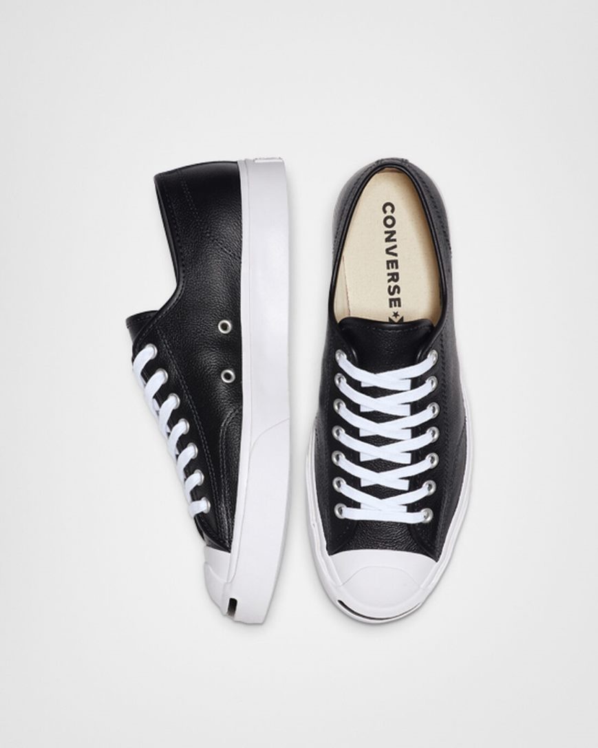 Zapatillas Bajas Converse Jack Purcell Cuero Hombre Negras Blancas | PE 257480